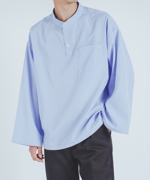 epnok(エプノック)の「バンドカラープルオーバーシャツ(シャツ/ブラウス・メンズ・ライトブルー/ベージュ/ネイビー/オリーブ・FREE)」の1枚目の写真