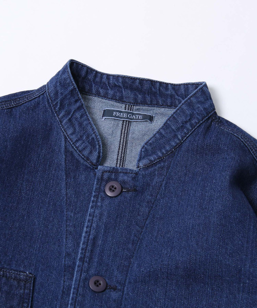 ZIP FIVE（ジップファイブ）の「【ZIP FIVE】スラブデニムノーカラーワークジャケット（ノーカラージャケット・メンズ・ネイビー/ストライプ/ブルー・MEDIUM/LARGE/X-LARGE/SMALL）」の6枚目の写真
