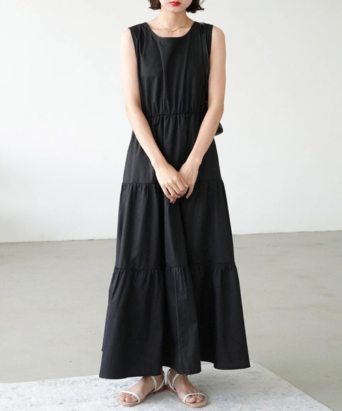 Mayree（メイリー）の「【Mayree】ノースリーブティアードロングワンピ 2021SS（ワンピース・レディース・ブラック/ブラウン・FREE）」の2枚目の写真