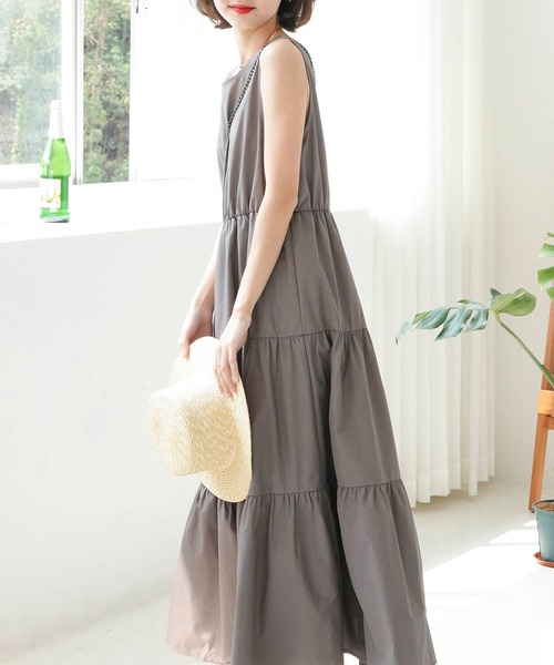 Mayree（メイリー）の「【Mayree】ノースリーブティアードロングワンピ 2021SS（ワンピース・レディース・ブラック/ブラウン・FREE）」の5枚目の写真