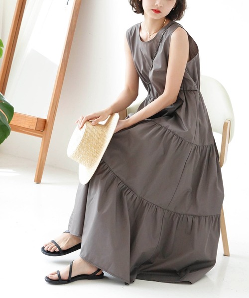 Mayree（メイリー）の「【Mayree】ノースリーブティアードロングワンピ 2021SS（ワンピース・レディース・ブラック/ブラウン・FREE）」の6枚目の写真