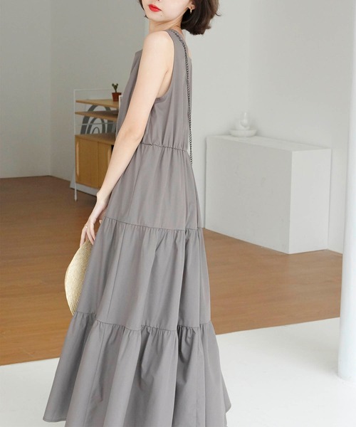 Mayree（メイリー）の「【Mayree】ノースリーブティアードロングワンピ 2021SS（ワンピース・レディース・ブラック/ブラウン・FREE）」の7枚目の写真