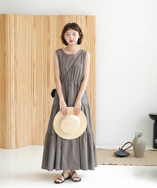 Mayree（メイリー）の「【Mayree】ノースリーブティアードロングワンピ 2021SS（ワンピース・レディース・ブラック/ブラウン・FREE）」の9枚目の写真