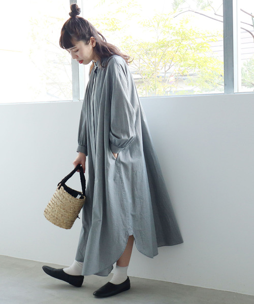 l'atelier du savon チェック柄 セーラーシャツロングワンピース l'atelier du savon チェック柄 セーラーシャツロングワンピース