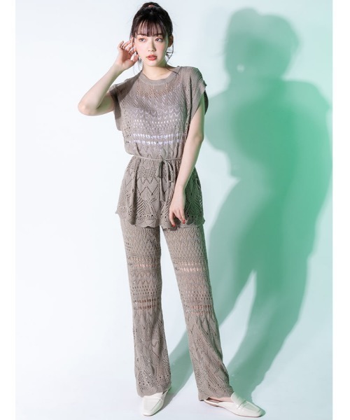 fifth calin（フィフスカラン）の「クロシェレースパンツセットアップ（セットアップ・レディース・オレンジ/モカ・MEDIUM）」の2枚目の写真