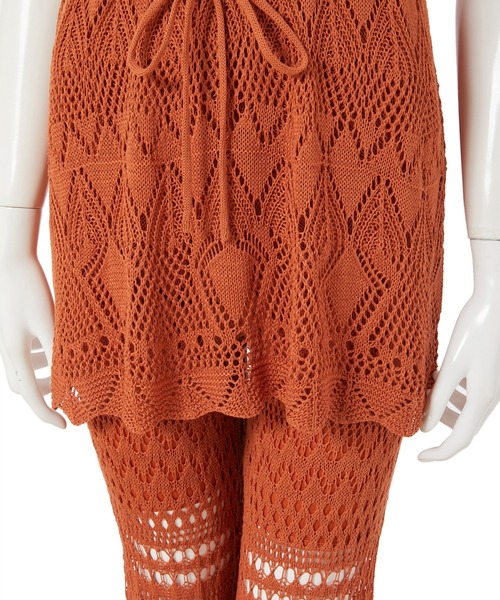 fifth calin（フィフスカラン）の「クロシェレースパンツセットアップ（セットアップ・レディース・オレンジ/モカ・MEDIUM）」の12枚目の写真