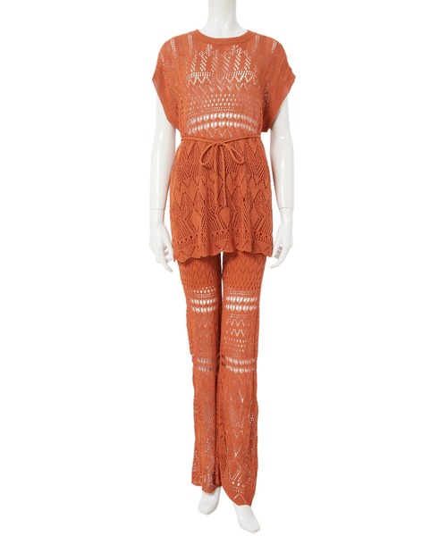 fifth calin（フィフスカラン）の「クロシェレースパンツセットアップ（セットアップ・レディース・オレンジ/モカ・MEDIUM）」の7枚目の写真