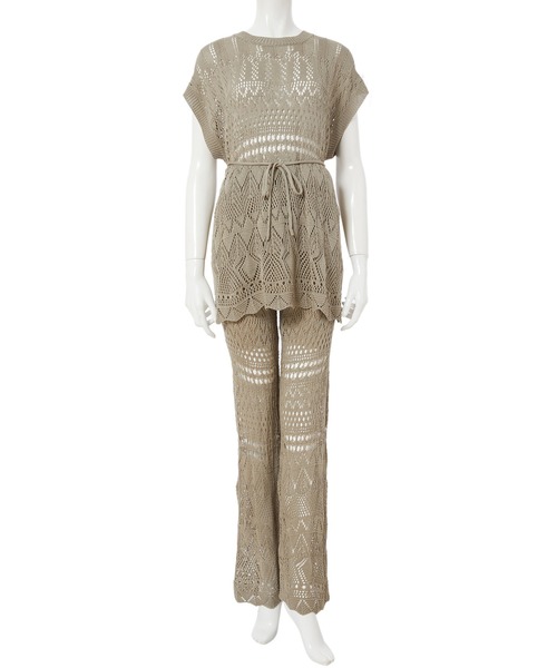 fifth calin（フィフスカラン）の「クロシェレースパンツセットアップ（セットアップ・レディース・オレンジ/モカ・MEDIUM）」の9枚目の写真