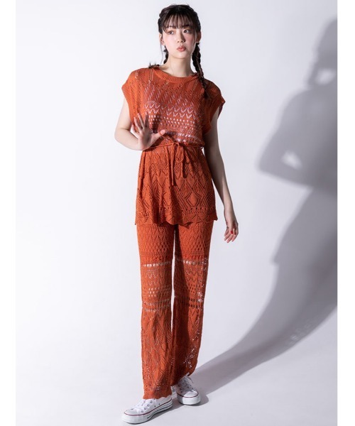 fifth calin（フィフスカラン）の「クロシェレースパンツセットアップ（セットアップ・レディース・オレンジ/モカ・MEDIUM）」の13枚目の写真