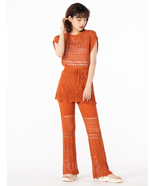 fifth calin（フィフスカラン）の「クロシェレースパンツセットアップ（セットアップ・レディース・オレンジ/モカ・MEDIUM）」の15枚目の写真