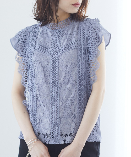 ELENCARE DUE（エレンカーレデュエ）の「・ELENCARE DUE　レースシフォンブラウス＊（シャツ/ブラウス・レディース・ブラック/オフホワイト/ブルー/ピンク系その他2・FREE）」の3枚目の写真