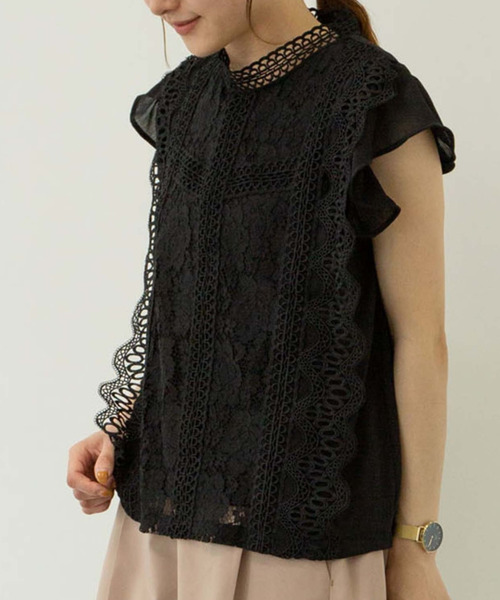 ELENCARE DUE（エレンカーレデュエ）の「・ELENCARE DUE　レースシフォンブラウス＊（シャツ/ブラウス・レディース・ブラック/オフホワイト/ブルー/ピンク系その他2・FREE）」の2枚目の写真