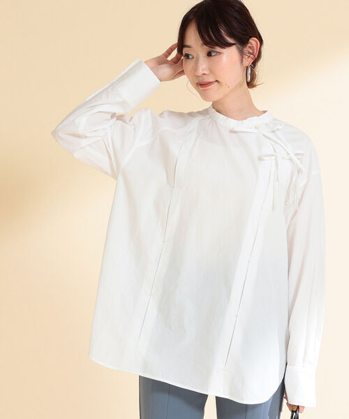 Ray BEAMS（レイビームス）の「Ray BEAMS / アシンメトリー リボン シャツ（シャツ/ブラウス・レディース・ブラック/ホワイト・ONE SIZE）」の9枚目の写真