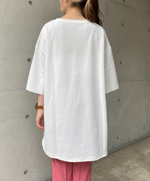 CAPRICIEUX LE'MAGE（カプリシューレマージュ）の「フリンジトリムTシャツ（Tシャツ/カットソー・レディース・ホワイト/ブラック/ベージュ・FREE）」の8枚目の写真