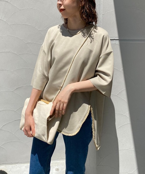 CAPRICIEUX LE'MAGE（カプリシューレマージュ）の「フリンジトリムTシャツ（Tシャツ/カットソー・レディース・ホワイト/ブラック/ベージュ・FREE）」の14枚目の写真