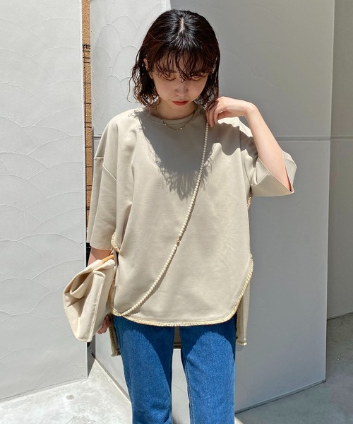 CAPRICIEUX LE'MAGE（カプリシューレマージュ）の「フリンジトリムTシャツ（Tシャツ/カットソー・レディース・ホワイト/ブラック/ベージュ・FREE）」の16枚目の写真