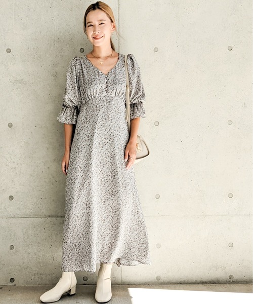 Per sist ence（パーシエンス）の「Per sist ence/パーシエンス　フラワープリント レトロ ロングワンピース（ワンピース・レディース・イエロー/ブルー/アイボリー/ブラック・FREE）」の13枚目の写真