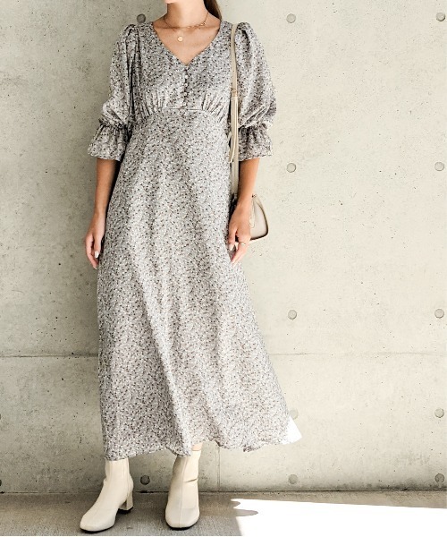 Per sist ence（パーシエンス）の「Per sist ence/パーシエンス　フラワープリント レトロ ロングワンピース（ワンピース・レディース・イエロー/ブルー/アイボリー/ブラック・FREE）」の14枚目の写真