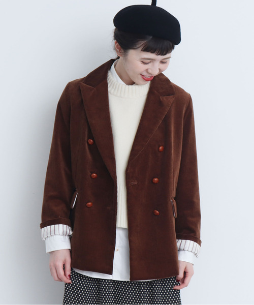 CHILD WOMAN（チャイルドウーマン）の「8Ｗコーデュロイディアモイスト ダブル釦 ジャケット（テーラードジャケット・レディース・ネイビー/ブラウン・FREE）」の8枚目の写真