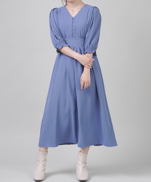 セール 7分袖 Vネックフロントボタン レトロデザインロングワンピース ワンピース Spinns スピンズ のファッション通販 Zozotown