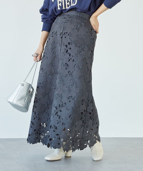 Sugar spoon（シュガースプーン）の「・SUGAR SPOON モチーフレースマーメイドスカート＊（スカート・レディース・チャコールグレー/ベージュ/ネイビー/オレンジ・FREE）」の2枚目の写真