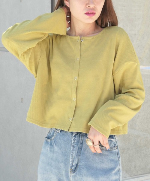 CORNERS（コーナーズ）の「ハニカムテレコ2wayショートカーディガン（カーディガン/ボレロ・レディース・ブラック/グレー/アイボリー/グリーン系その他・FREE）」の4枚目の写真