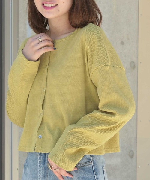 CORNERS（コーナーズ）の「ハニカムテレコ2wayショートカーディガン（カーディガン/ボレロ・レディース・ブラック/グレー/アイボリー/グリーン系その他・FREE）」の6枚目の写真