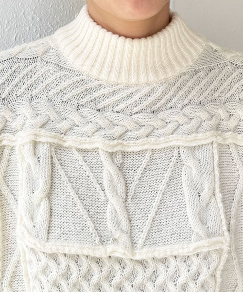 Shelly island(シェリーアイランド)の「ケーブルショートニットベスト(ベスト・レディース・ホワイト/ブラック・FREE)」の13枚目の写真