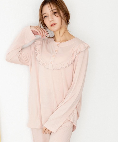 fran de lingerie(フランデランジェリー)の「tororelax半開きプルオーバーワイドパンツ上下セットパジャマ(ルームウェア/パジャマ・レディース・グレー/ワイン/ピンクベージュ/オレンジ/ラベンダー/ブルー・M-L)」の15枚目の写真