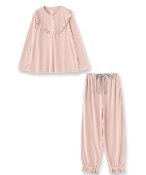 fran de lingerie(フランデランジェリー)の「tororelax半開きプルオーバーワイドパンツ上下セットパジャマ(ルームウェア/パジャマ・レディース・グレー/ワイン/ピンクベージュ/オレンジ/ラベンダー/ブルー・M-L)」の10枚目の写真