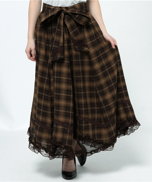 axes femme（アクシーズファム）の「チェックイレヘムロングスカート（スカート・レディース・ワイン/ブラウン/グレー・MEDIUM）」の3枚目の写真