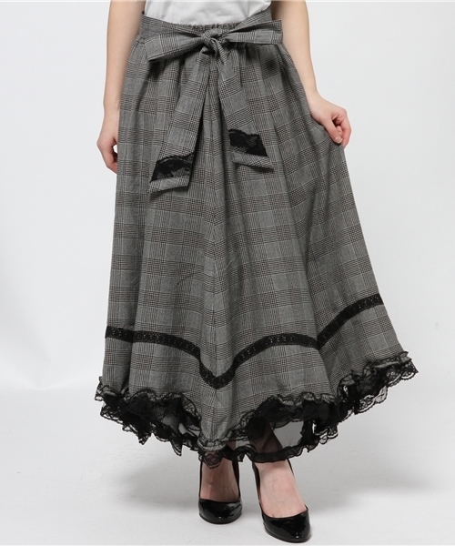 axes femme（アクシーズファム）の「チェックイレヘムロングスカート（スカート・レディース・ワイン/ブラウン/グレー・MEDIUM）」の2枚目の写真