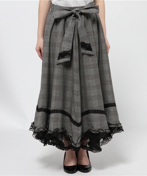 axes femme（アクシーズファム）の「チェックイレヘムロングスカート（スカート・レディース・ワイン/ブラウン/グレー・MEDIUM）」の4枚目の写真