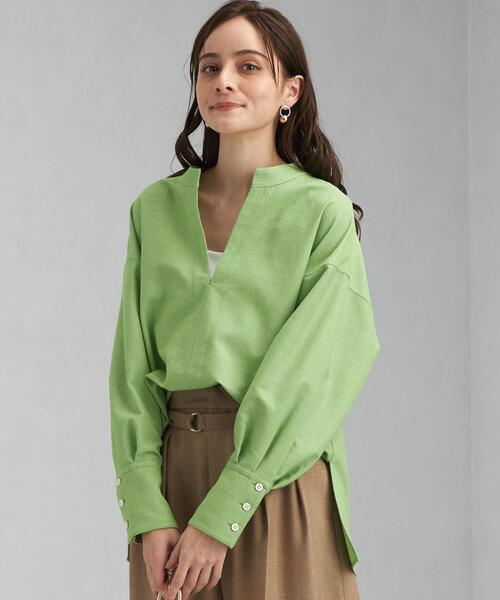 green label relaxing（グリーンレーベルリラクシング）の「コットニー スキッパー ブラウス（シャツ/ブラウス・レディース・ネイビー/ライム/ナチュラル・FREE）」の2枚目の写真
