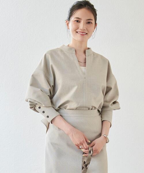 green label relaxing（グリーンレーベルリラクシング）の「コットニー スキッパー ブラウス（シャツ/ブラウス・レディース・ネイビー/ライム/ナチュラル・FREE）」の4枚目の写真