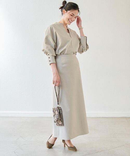 green label relaxing（グリーンレーベルリラクシング）の「コットニー スキッパー ブラウス（シャツ/ブラウス・レディース・ネイビー/ライム/ナチュラル・FREE）」の6枚目の写真