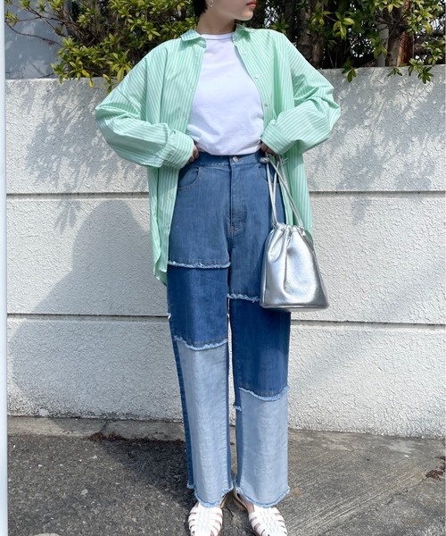 LAVEANGE(ラビアンジェ)の「バックロゴプリントストライプシャツ(シャツ/ブラウス・レディース・ピンク/ブルー/グリーン・LL/3L/4L/5L/M)」の18枚目の写真