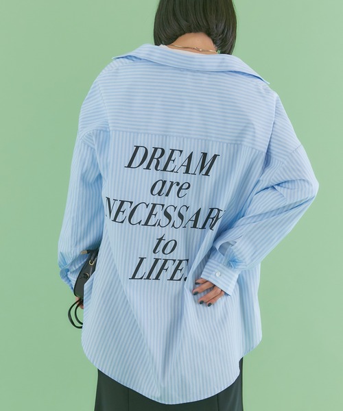 LAVEANGE(ラビアンジェ)の「バックロゴプリントストライプシャツ(シャツ/ブラウス・レディース・ピンク/ブルー/グリーン・LL/3L/4L/5L/M)」の14枚目の写真