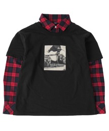 GLAZOS | 厚手天竺・ドロップショルダーシャツレイヤード風Tシャツ(Tシャツ/カットソー)