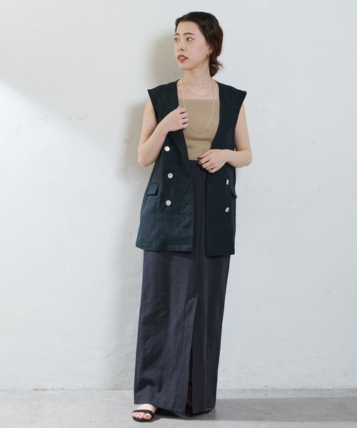 SHENERY（シーナリー）の「リネン混タイトマキシスカート（スカート・レディース・ブラック/ベージュ・36/38）」の8枚目の写真