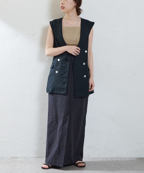 SHENERY（シーナリー）の「リネン混タイトマキシスカート（スカート・レディース・ブラック/ベージュ・36/38）」の6枚目の写真