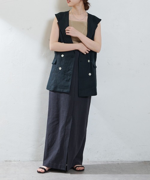 SHENERY（シーナリー）の「リネン混タイトマキシスカート（スカート・レディース・ブラック/ベージュ・36/38）」の7枚目の写真