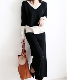 LOPASS（ロパス）の「バイカラーセットアップ　ニットトップス/パンツ（セットアップ）」