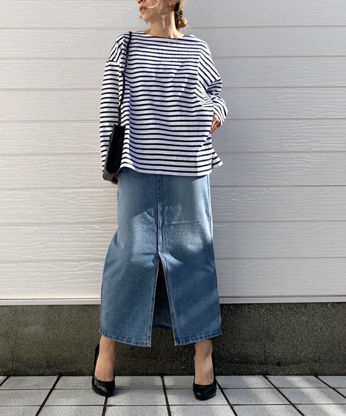 Q(キュー)の「ヘビーウェイトボーダーロンT(Tシャツ/カットソー・レディース・ネイビー系・MEDIUM)」の7枚目の写真