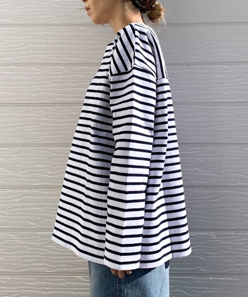 Q(キュー)の「ヘビーウェイトボーダーロンT(Tシャツ/カットソー・レディース・ネイビー系・MEDIUM)」の3枚目の写真