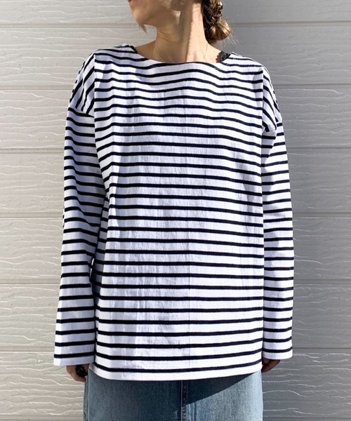 Q(キュー)の「ヘビーウェイトボーダーロンT(Tシャツ/カットソー・レディース・ネイビー系・MEDIUM)」の2枚目の写真