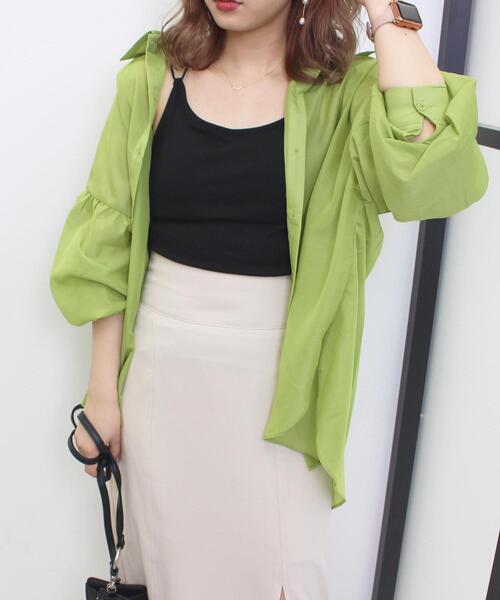 INGNI（イング）の「シアーBIG／シャツ（シャツ/ブラウス・レディース・ピンク/ブルー/アイボリー/ミント/グレー系その他/オレンジ/ピンク系/イエロー/ブルー系3/グリーン/ライトグリーン系/ブラック/パープル・M）」の4枚目の写真