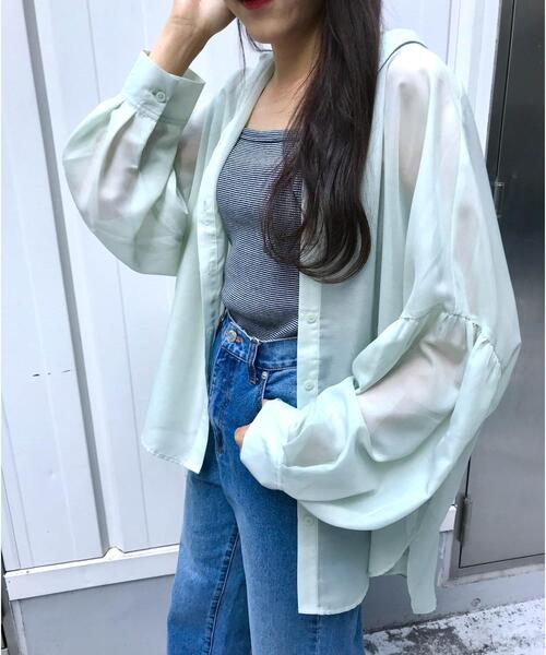 INGNI（イング）の「シアーBIG／シャツ（シャツ/ブラウス・レディース・ピンク/ブルー/アイボリー/ミント/グレー系その他/オレンジ/ピンク系/イエロー/ブルー系3/グリーン/ライトグリーン系/ブラック/パープル・M）」の5枚目の写真