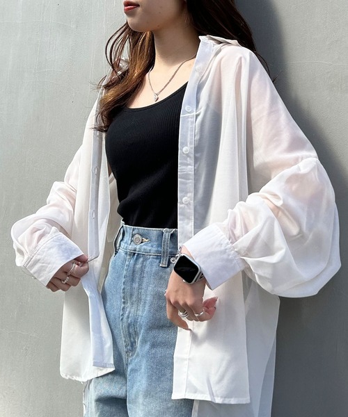 INGNI（イング）の「シアーBIG／シャツ（シャツ/ブラウス・レディース・ピンク/ブルー/アイボリー/ミント/グレー系その他/オレンジ/ピンク系/イエロー/ブルー系3/グリーン/ライトグリーン系/ブラック/パープル・M）」の20枚目の写真