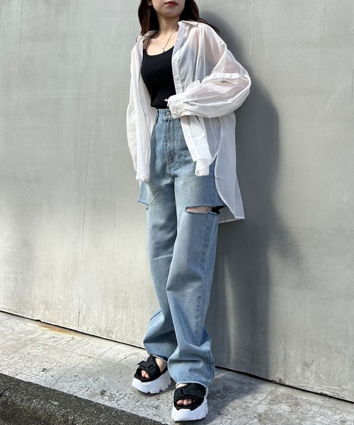 INGNI（イング）の「シアーBIG／シャツ（シャツ/ブラウス・レディース・ピンク/ブルー/アイボリー/ミント/グレー系その他/オレンジ/ピンク系/イエロー/ブルー系3/グリーン/ライトグリーン系/ブラック/パープル・M）」の22枚目の写真